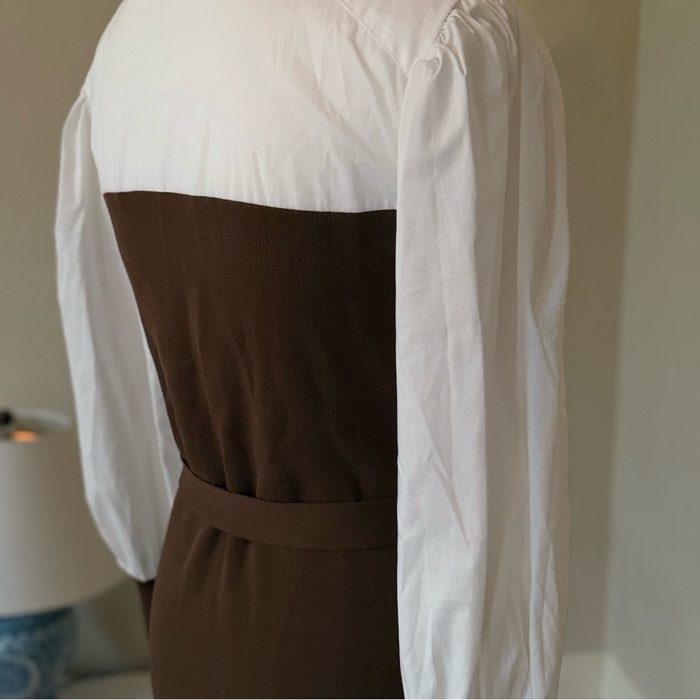 New York & Company Brown and White Sheath Dress with Bishop Sleeves NWOT - Picture 8 of 9